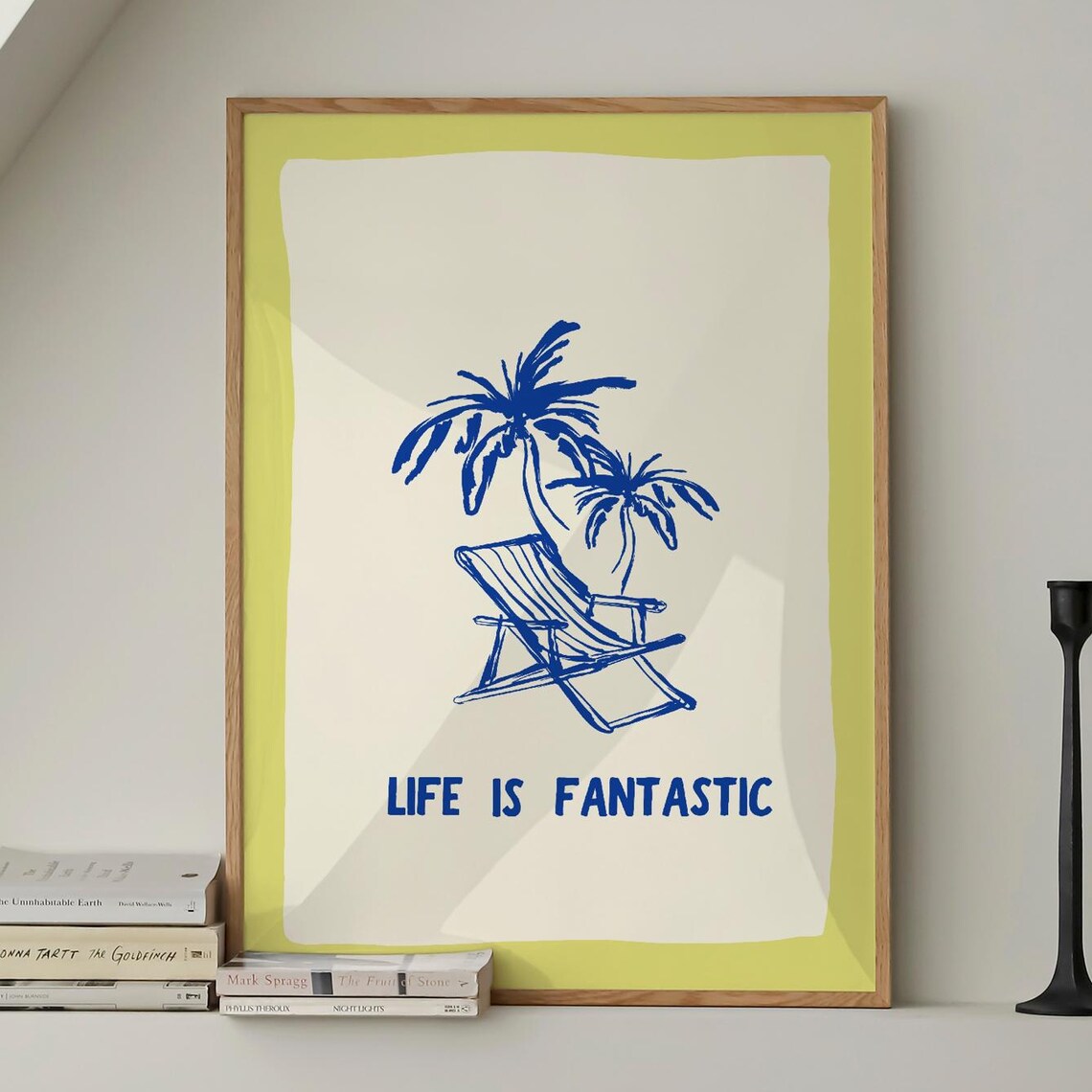 Life Is Fantastic Beach Chair Palms Blue Sketch Quote Poster