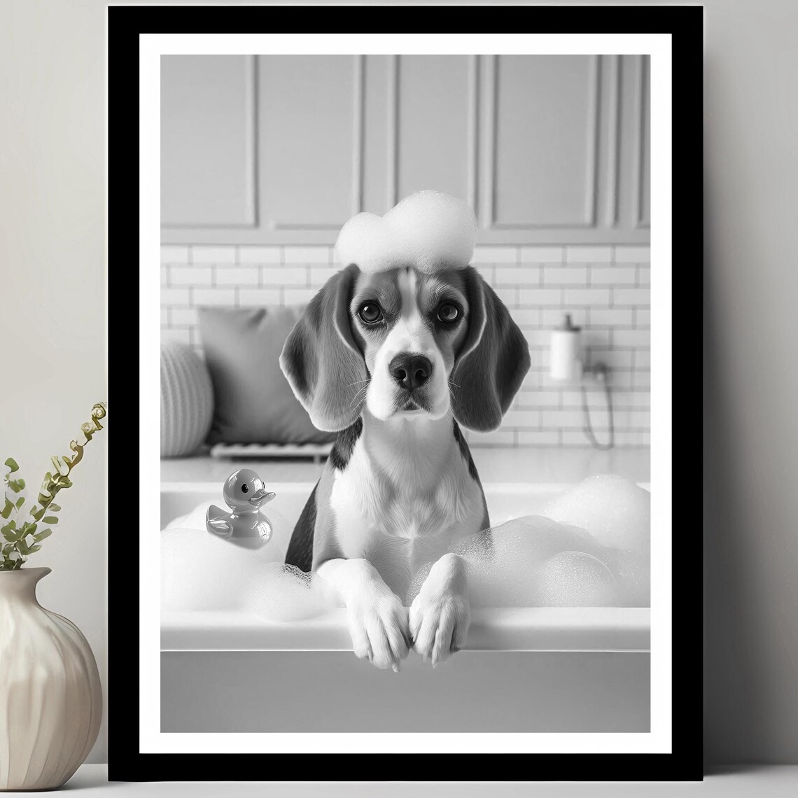 Beagle Bathroom Decor, Funny Pet Portrait Art Print