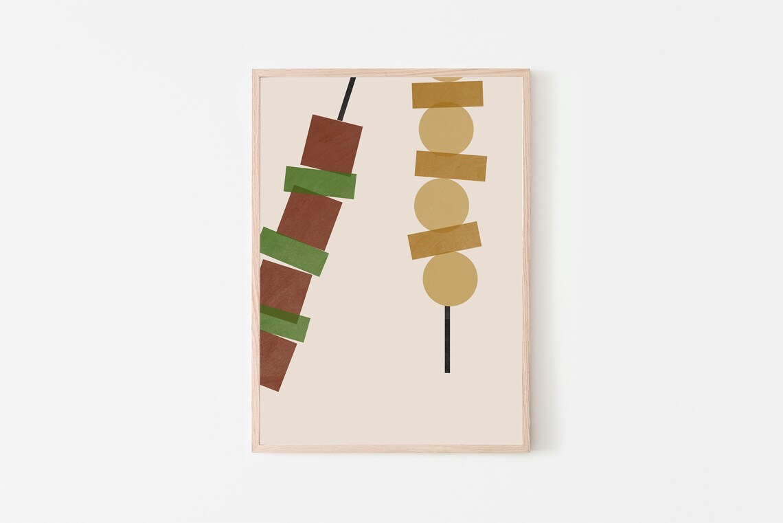 Yakitori Japanese Food Modern Art Print, Kitchen Decor