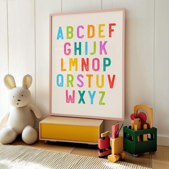 Nursery Room Alphabet Mounted Framed Poster Customizable Decor For Kids Rooms