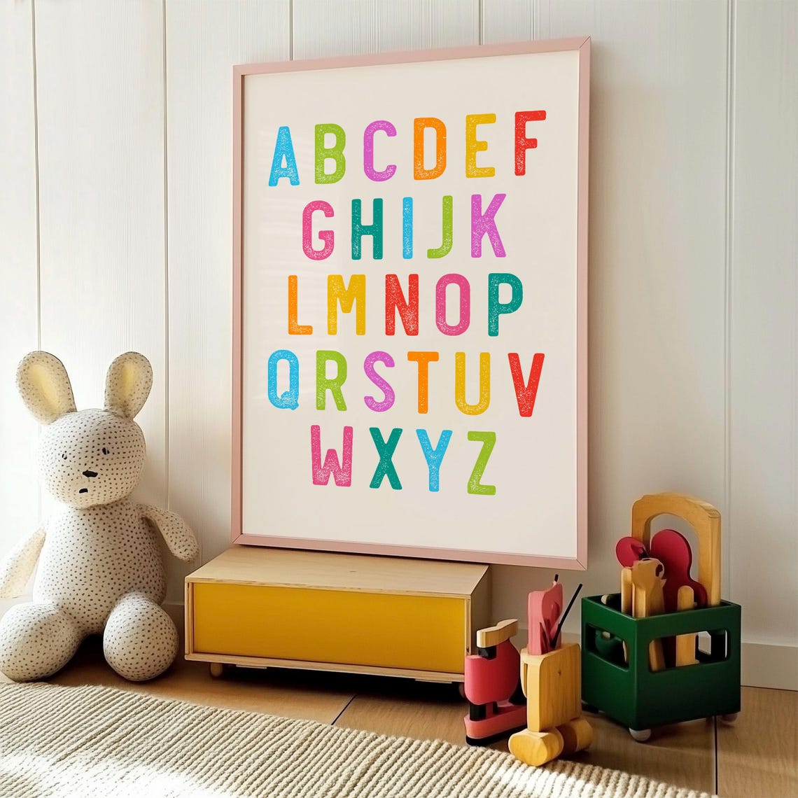 Nursery Room Alphabet Mounted Framed Poster Customizable Decor For Kids Rooms