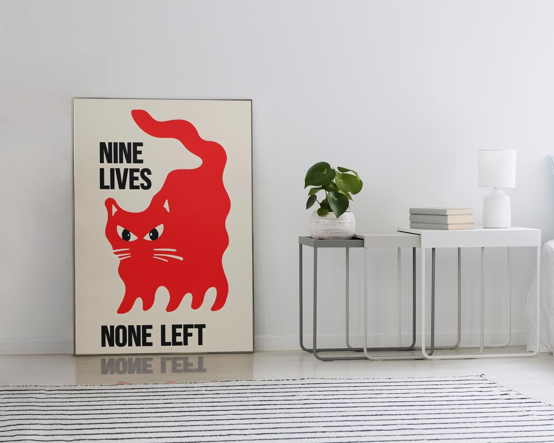 Nine Lives None Left Cat Poster, Minimalist Decor - Image 5