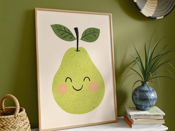 Framed Pear Nursery Art Kids Room Decor Museumquality Print