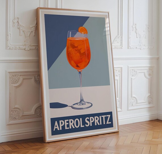 Aperol Spritz Retro Cocktail Poster Vintage Italian Drink Art