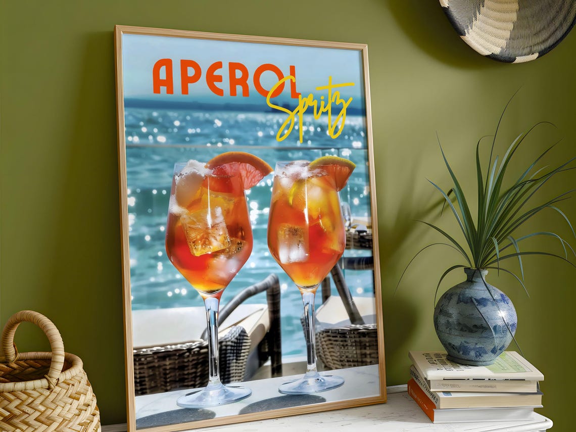 Aperol Spritz, Italian Drink Art for Bar Decor