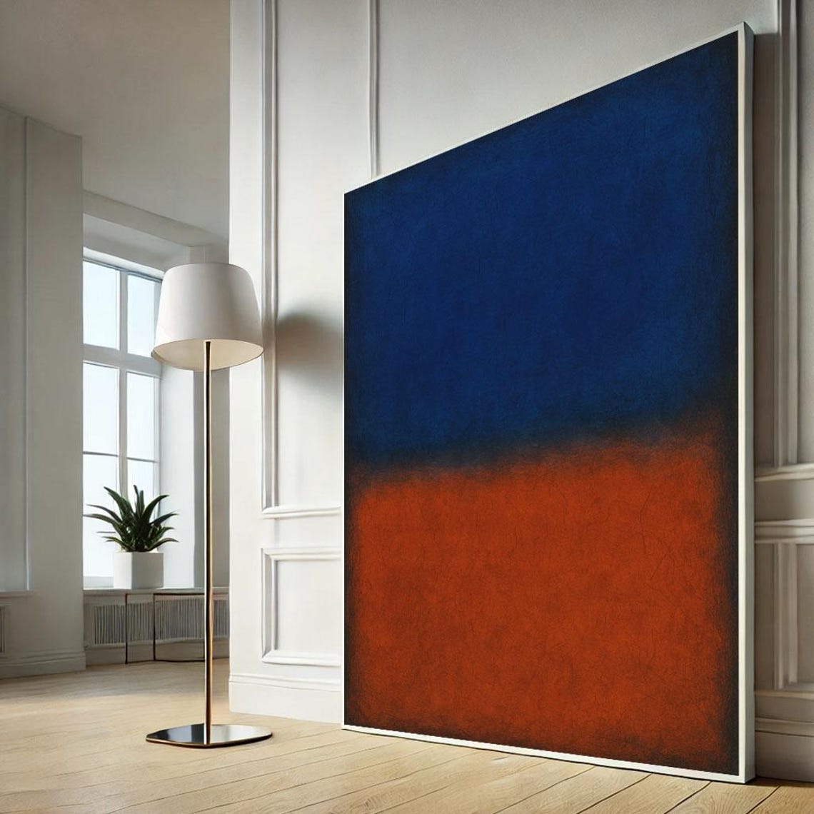 Blue And Orange Abstract Color Field Canvas Style Modern Wall Art