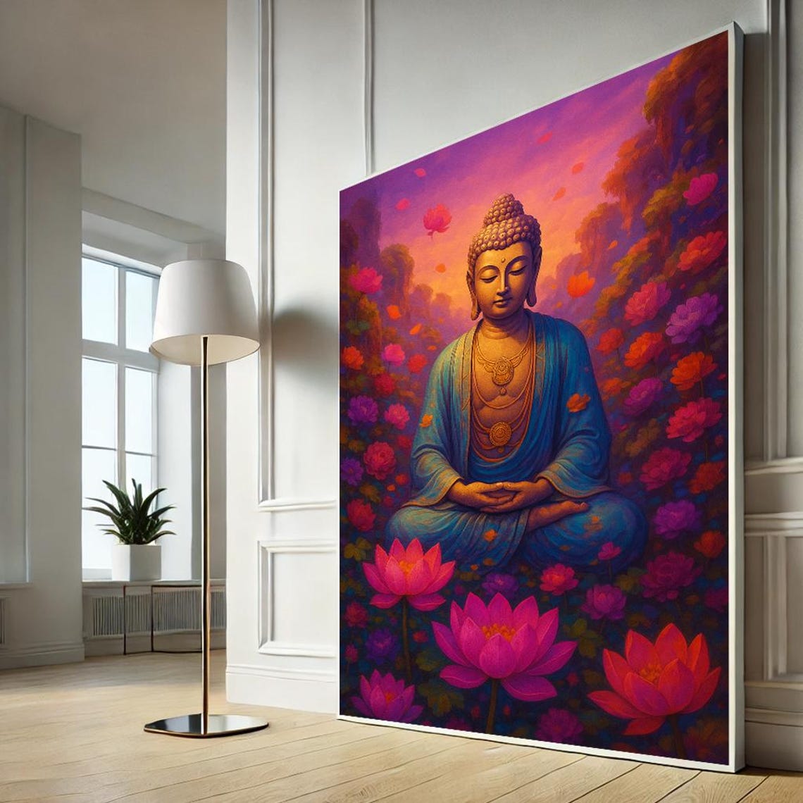 Vibrant Buddha Canvas Wall Art Serene Flower Meditation Print For Living Room Bedroom Decor Idea