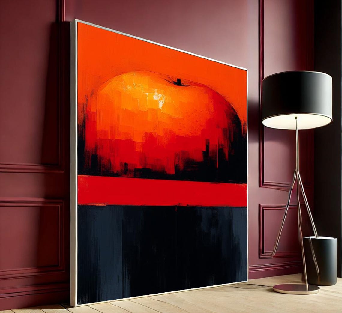 Abstract Red Orange Sun Minimalist Color Field Modern Canvas Wall Art