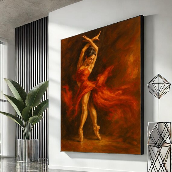 Elegant Latina Dancer Canvas Wall Art Captivating Red Motion Living Room Decor Ready To Hang Dance Gift