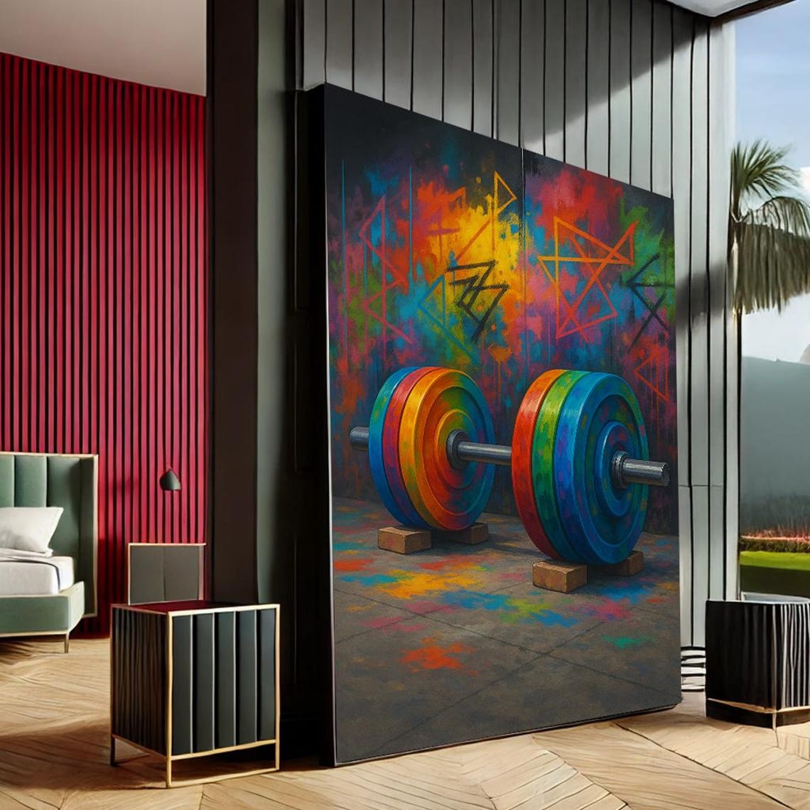 Colorful Graffiti Barbell Rainbow Weights Gym Man Cave Wall Poster