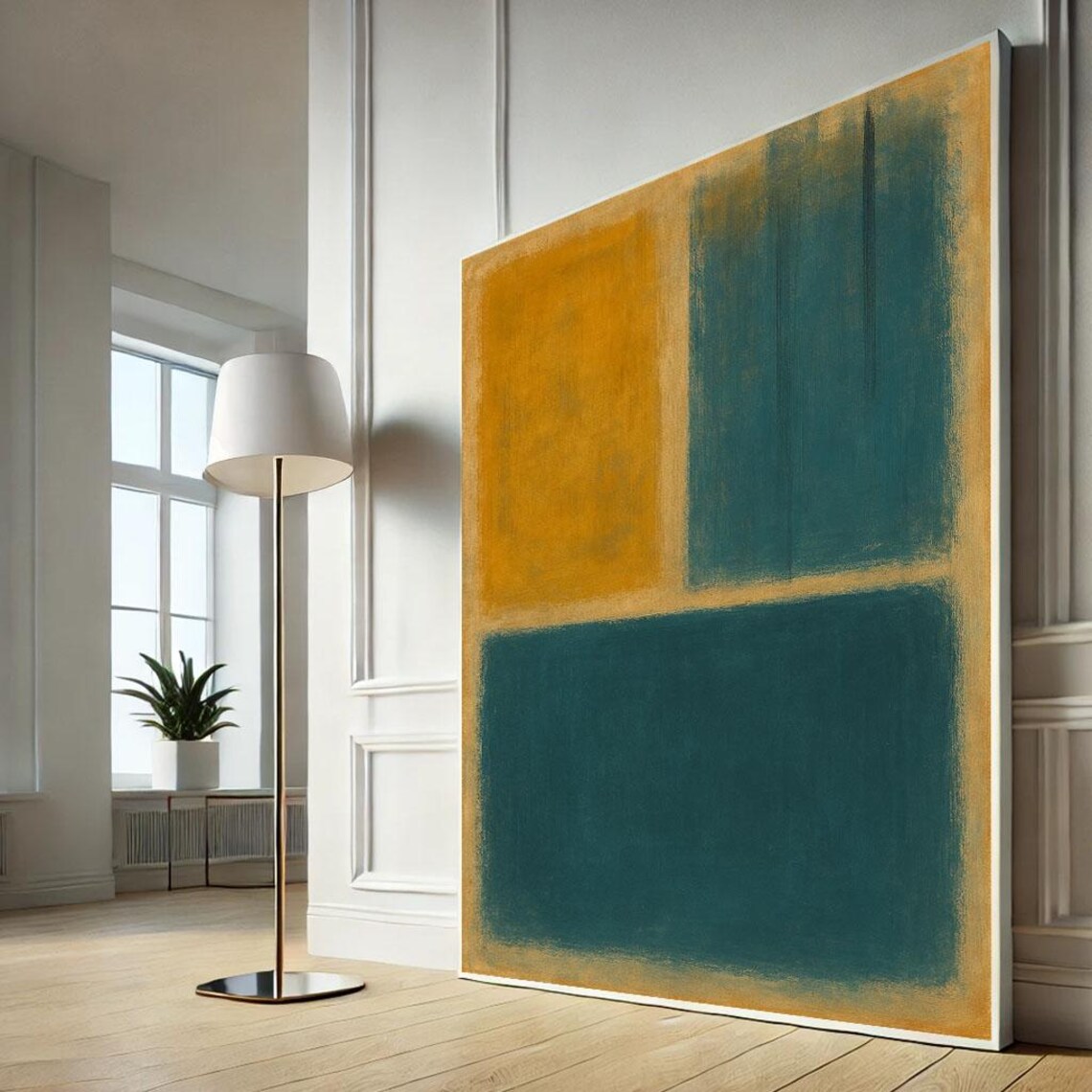 Teal And Mustard Abstract Color Field Painting Modern Canvas Art Print