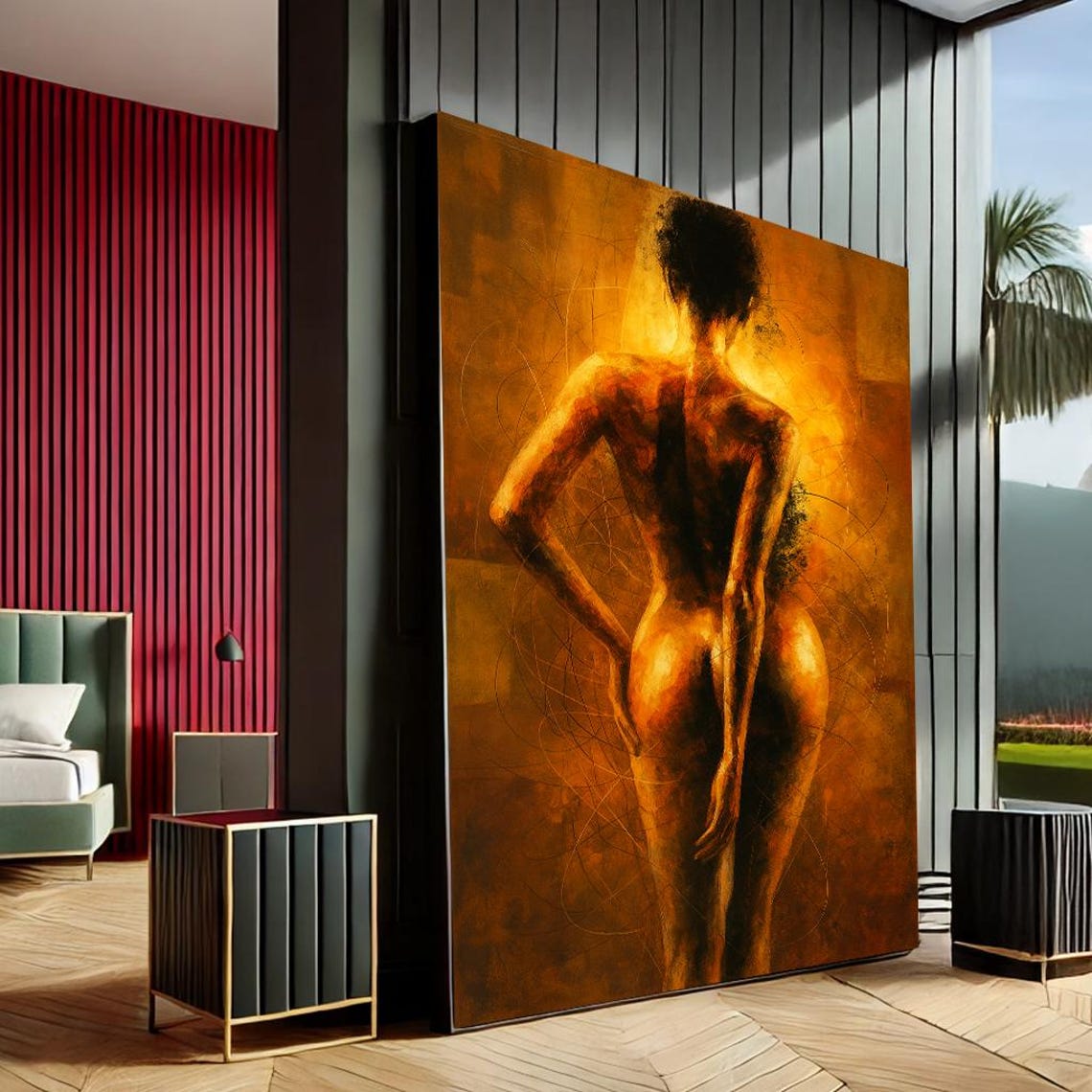 Golden Female Silhouette Abstract Bronze Amber Back Figure Art Poster