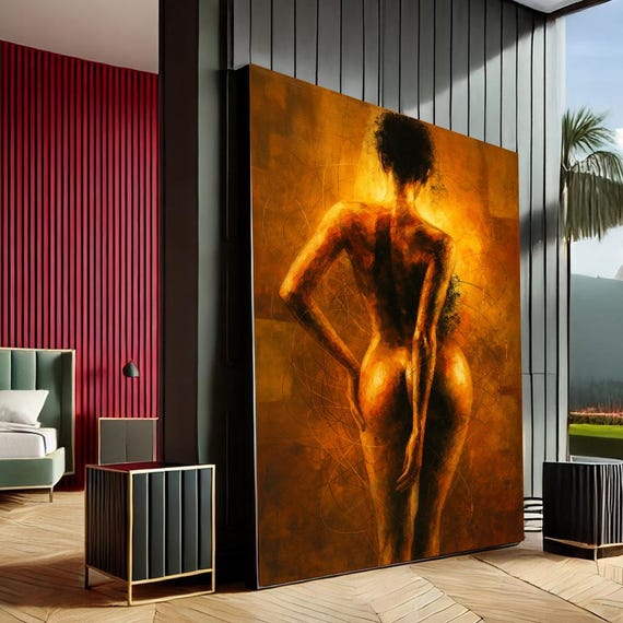 Empowering Female Silhouette Modern Canvas Wall Art Print Golden Tones Bedroom Decor Ready To Hang