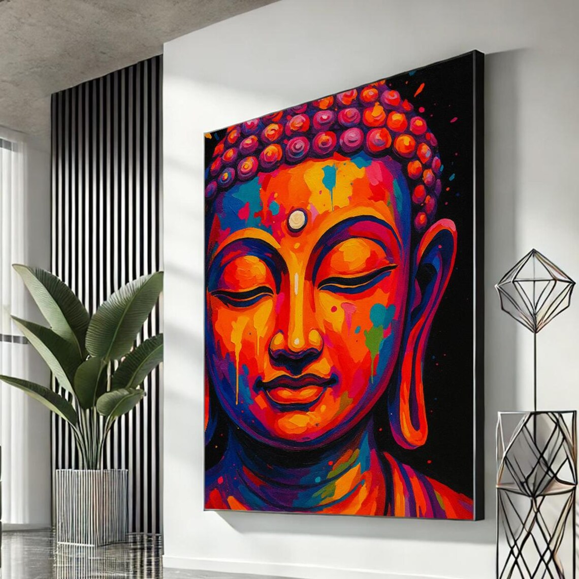 Colorful Buddha Pop Art Canvas Neon Spiritual Meditation Wall Art