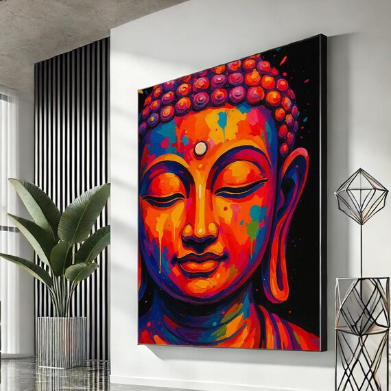 Vibrant Buddha Pop Art Canvas Wall Print Multicolor Living Room Decor Statement Piece