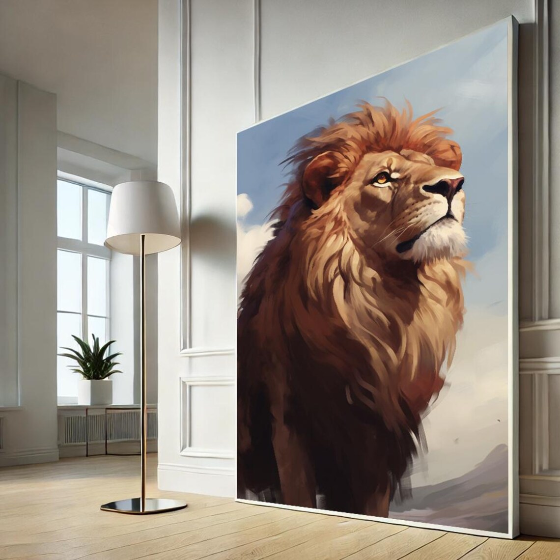 Majestic Male Lion Portrait Painterly Wildlife Oil Style Poster