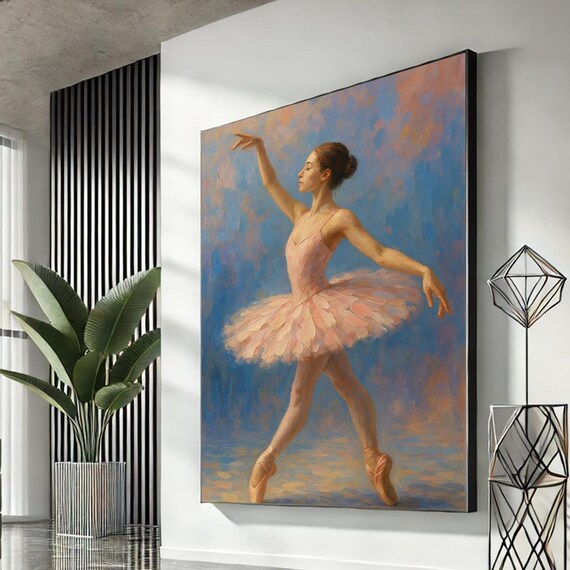 Elegant Ballerina Canvas Wall Art Pastel Ballet Dancer Painting For Living Room Graceful Dance Decor