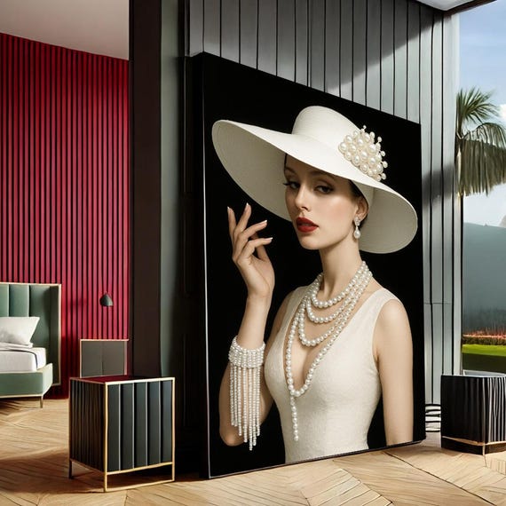 Elegant Woman Modern Canvas Wall Art Print Black White Bedroom Decor Statement Piece