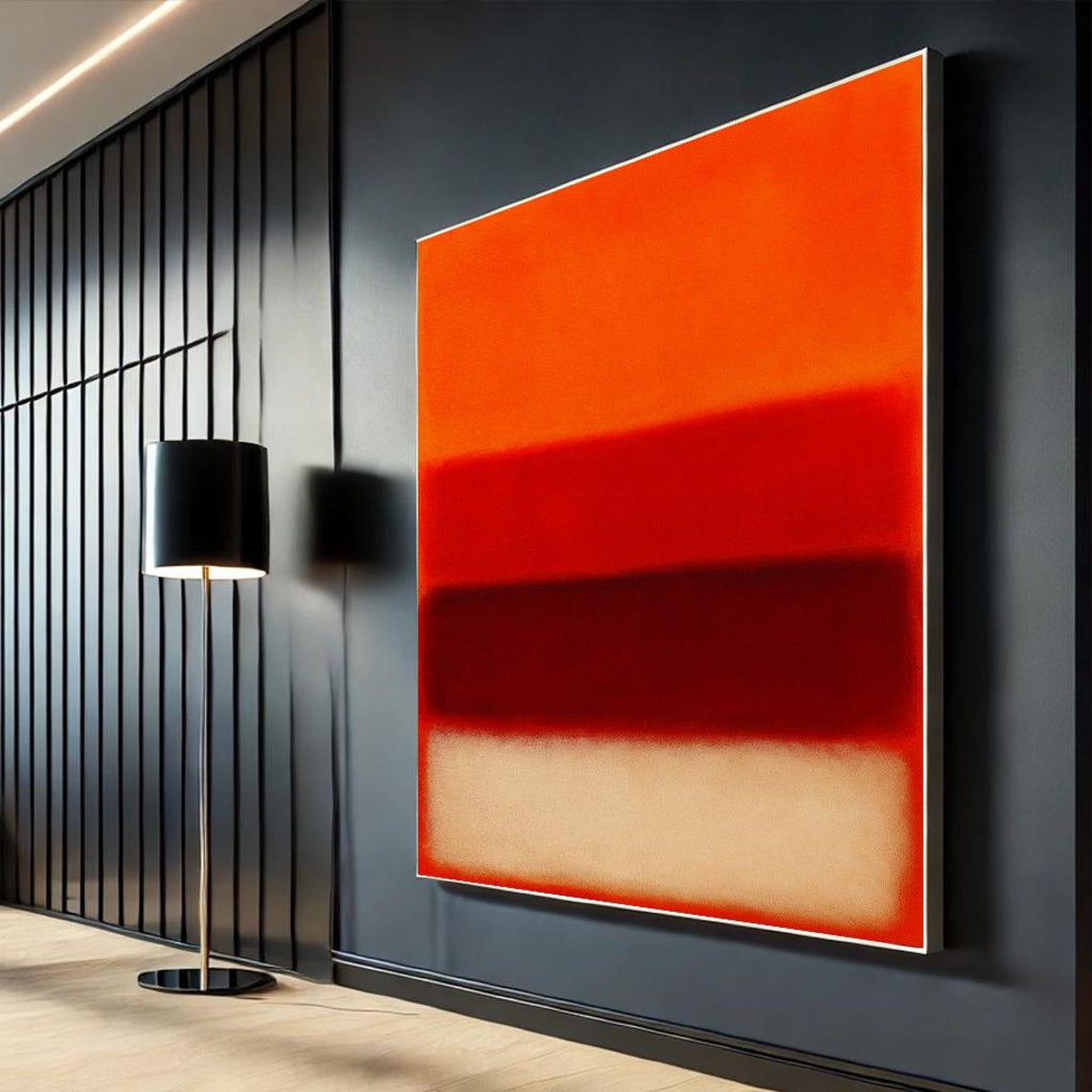 Orange Red Color Field Abstract Mid Century Modern Canvas Poster