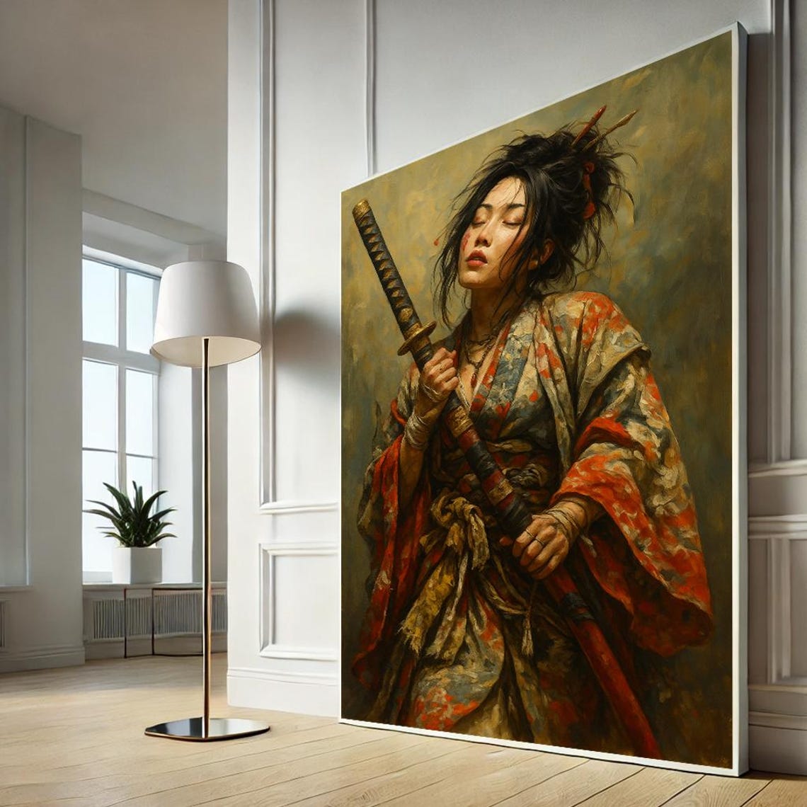 Asian Warrior Woman With Katana Painterly Samurai Art Poster