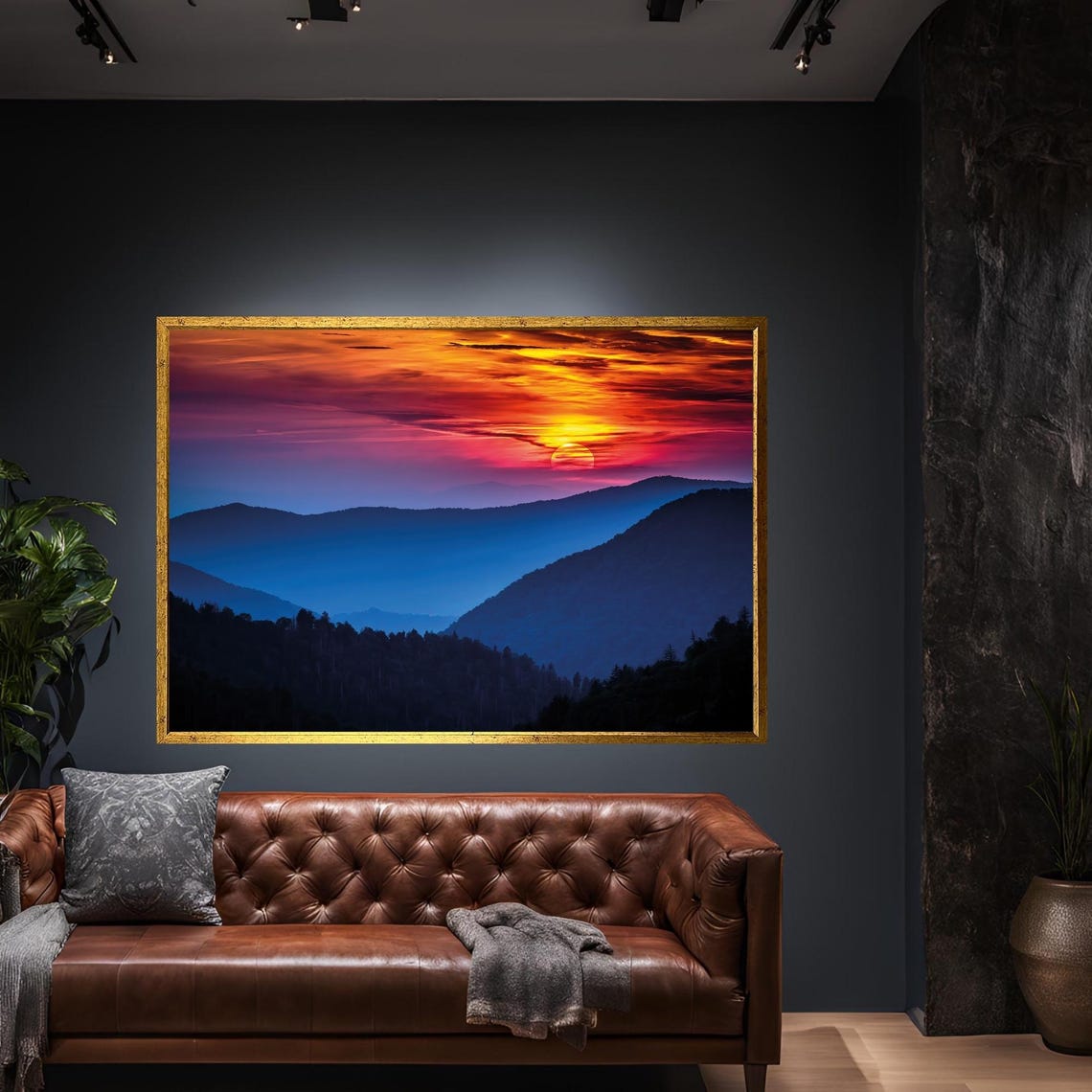 Mountain Sunset Blue Ridgelines Dramatic Sky Nature Photo Poster