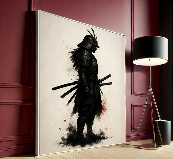 Samurai Warrior Canvas Wall Art Print Japanese Poster Dark Minimalist Decor Home