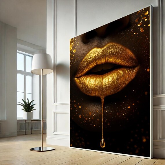 Golden Lips Dripping Gold Luxury Glamour Beauty Close Up Art Poster