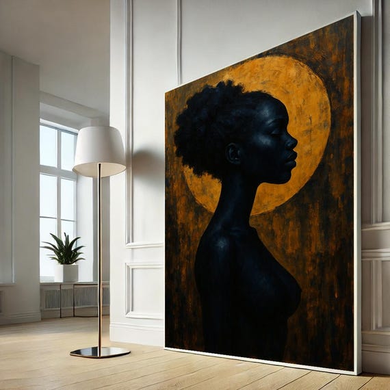 Empowering Woman Modern Canvas Wall Art Print Black Gold Living Room Decor Statement Piece