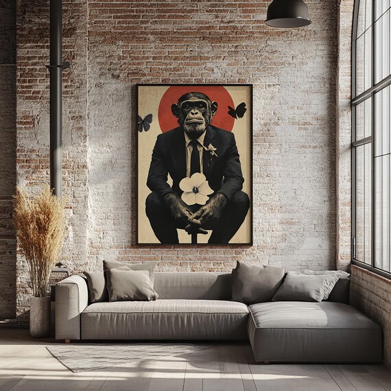 Monkey In Suit Art Print Funny Animal Office Wall Decor