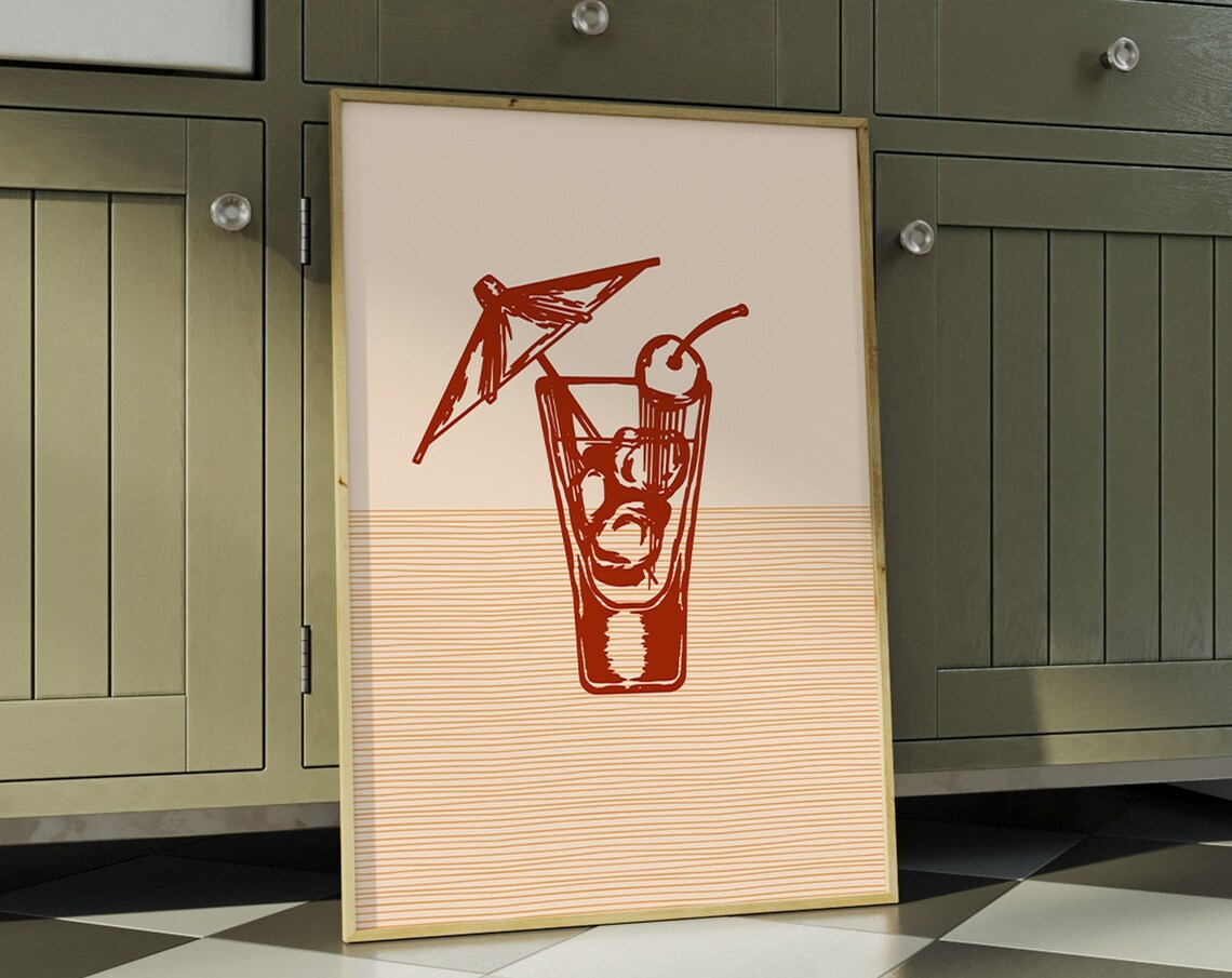Boho Cocktail Art, Boho Minimalist Modern Decor