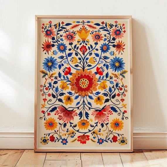 Mexican Floral Print Vintage Mexico Wall Art Retro Botanical Poster Flower Tropical Latin Home Decor Folk Artwork