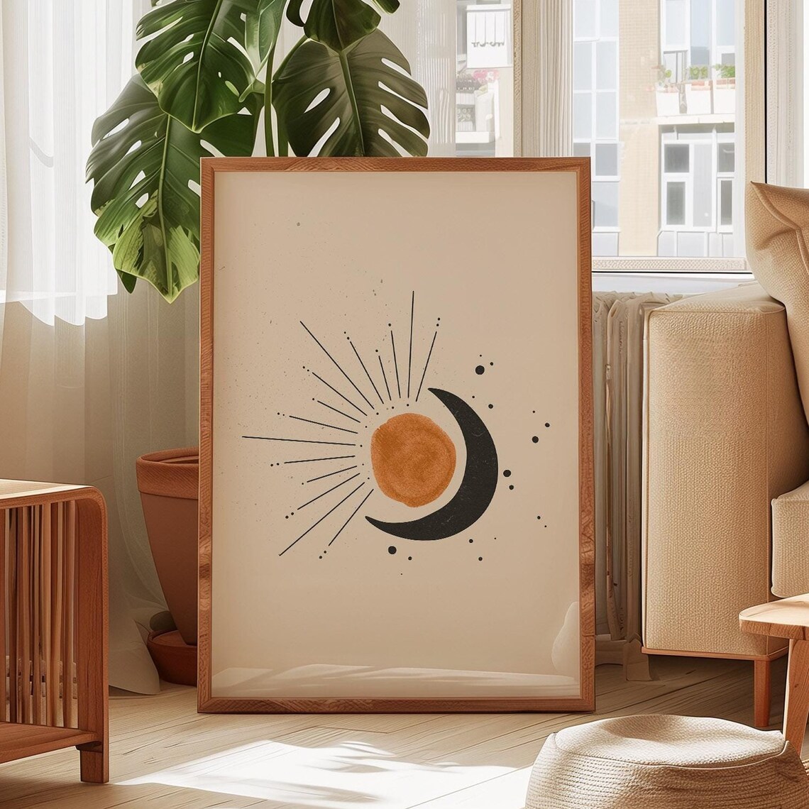 Abstract Sun And Moon Earth Tones Art Print, Boho
