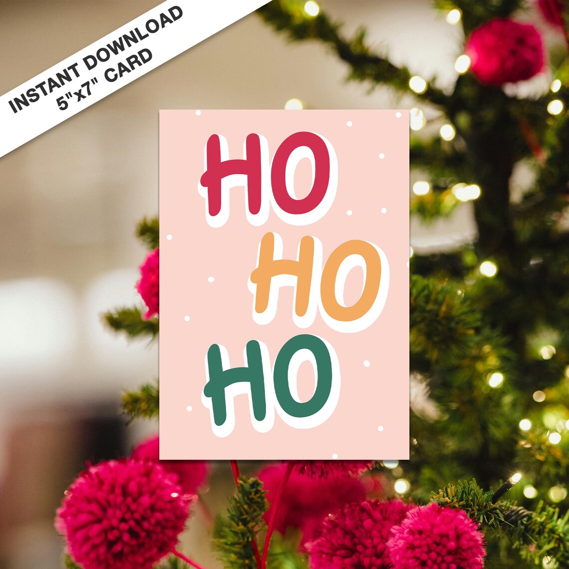 Ho Ho Ho in Colorful Retro Letters Fun Christmas Card Poster