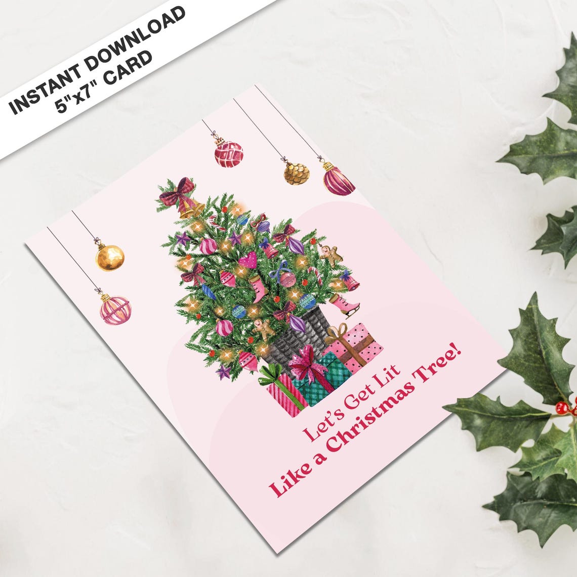 Lets Get Lit Like A Christmas Tree Funny Holiday Card Poster - Image 3