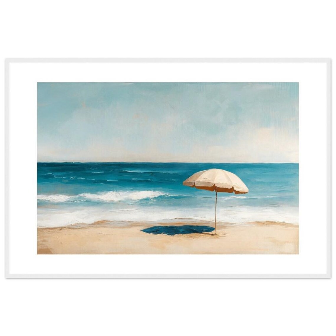 Minimalist Beach Umbrella Turquoise Sea Serene Calm Coastal Poster