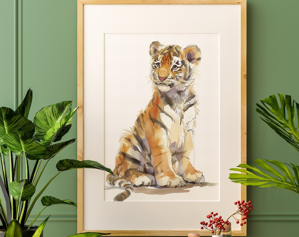 Baby Tiger Cub Sitting Watercolor Cute Jungle Wildlife Poster - Image 4