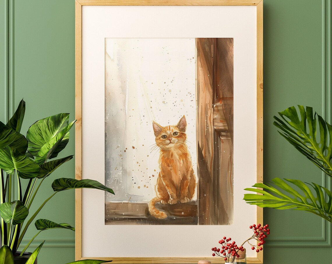 Orange Tabby Kitten Sitting In Sunlight Watercolor Cat Poster - Image 4