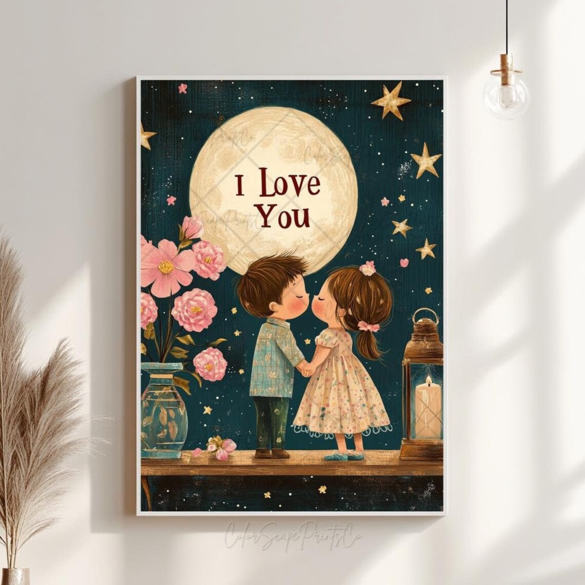 Sweet I Love You Kiss Under the Glowing Full Moon Kids Poster