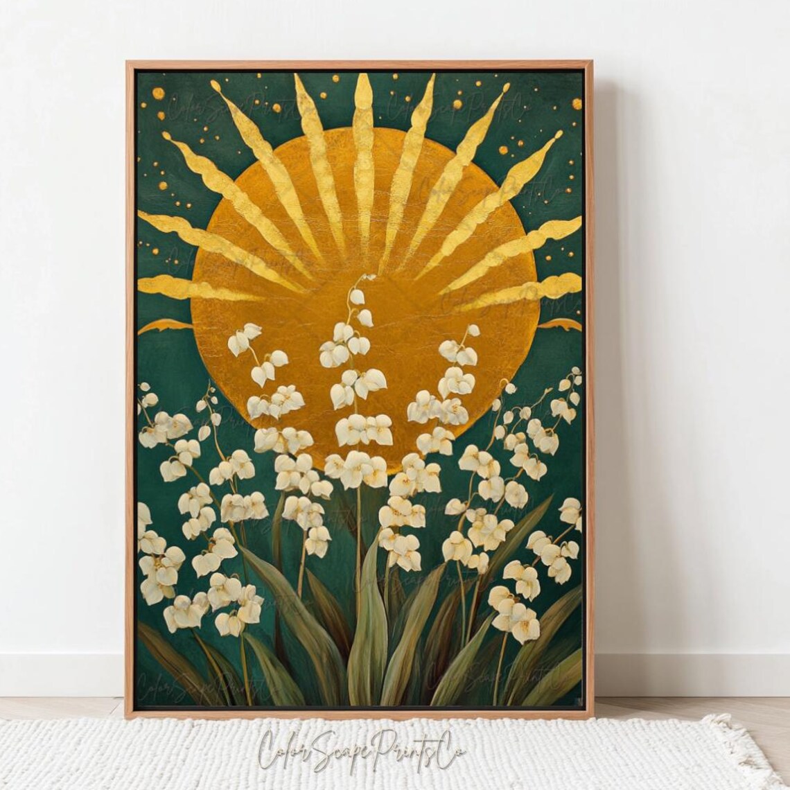 Lily Of The Valley Blooms Under Golden Sun Emerald Botanical Poster