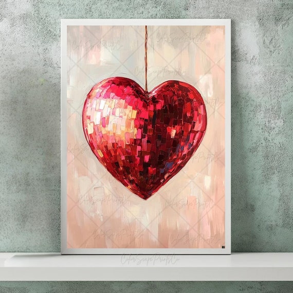 Heart Disco Ball Print Valentines Day Poster Retro Valentine Decor Cute Valentine Art Cute Galentine Decor Girls Room Art Anniversary Decor