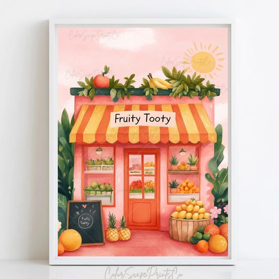 Fruity Tooty Fruit Shop Poster Market Print Summer Illustration Bright Wall Art Pastel Kitchen Decor Vegetable Painting
