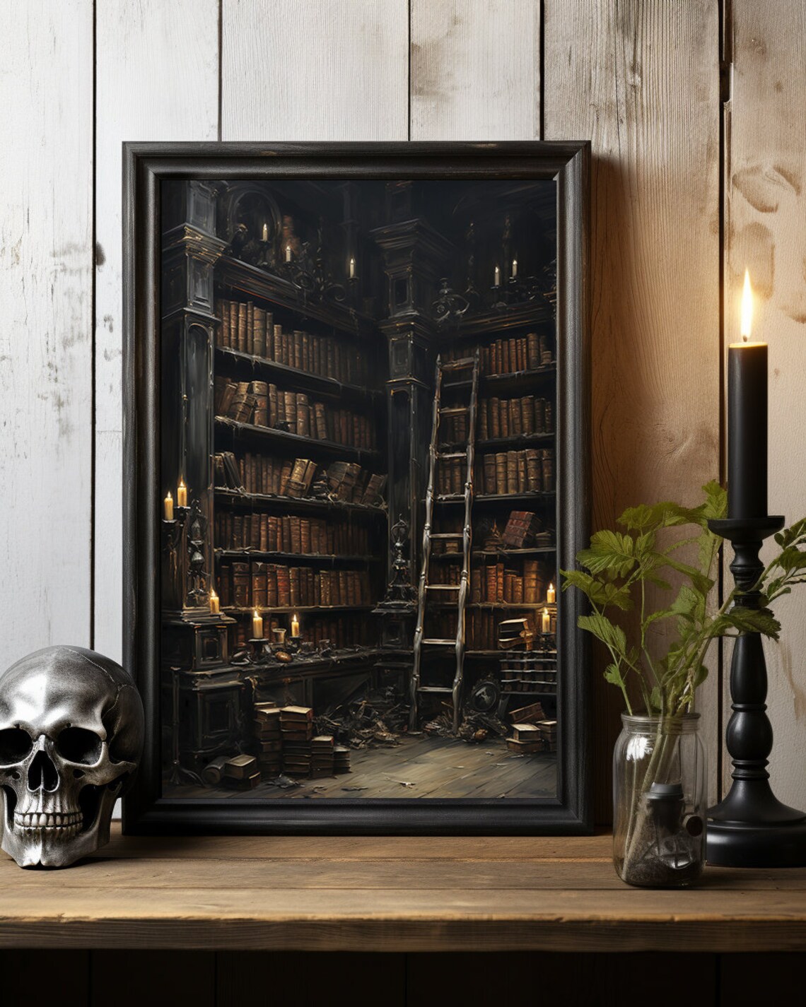 Dark Antique Library Wall Art Dark Academia Decor Gothic Print Moody Book Lover Painting - Image 3