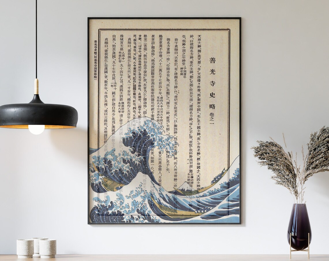 Katsushika Hokusai Great Wave Japanese Calligraphy Art Print - Image 4