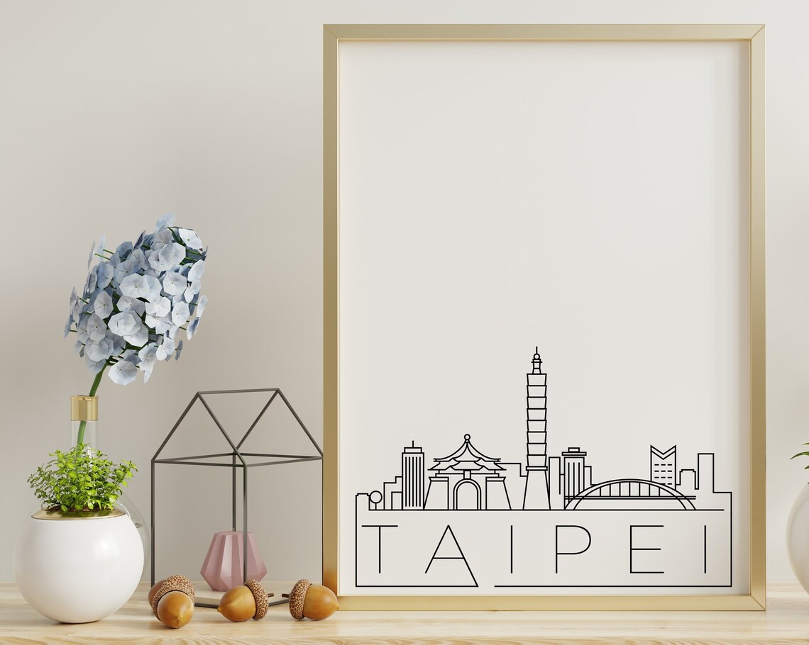 Taipei Skyline, Black and White Travel Poster Taiwan