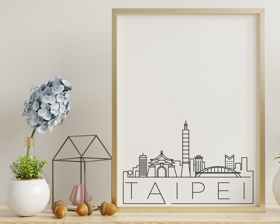 Taipei Skyline, Black and White Travel Poster Taiwan