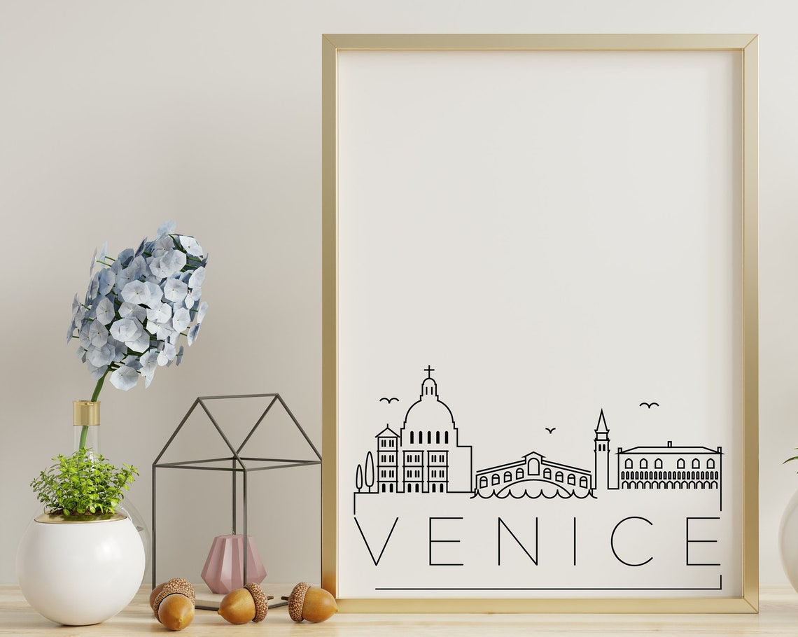 Venice Italy Salute Basilica Bridge Minimalist Skyline Line Art Poster