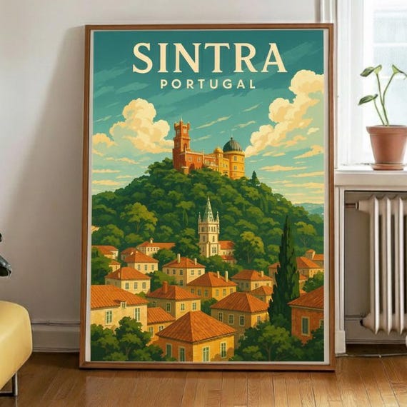 Vintage Sintra Portugal Wall Art Print Retro Cityscape Travel Poster