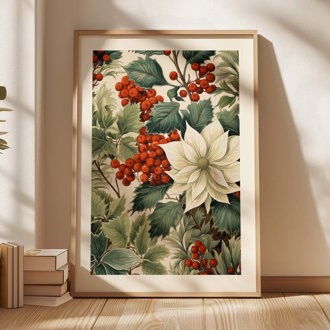 Poinsettia Christmas Print, Vintage Holiday Decor - Image 3