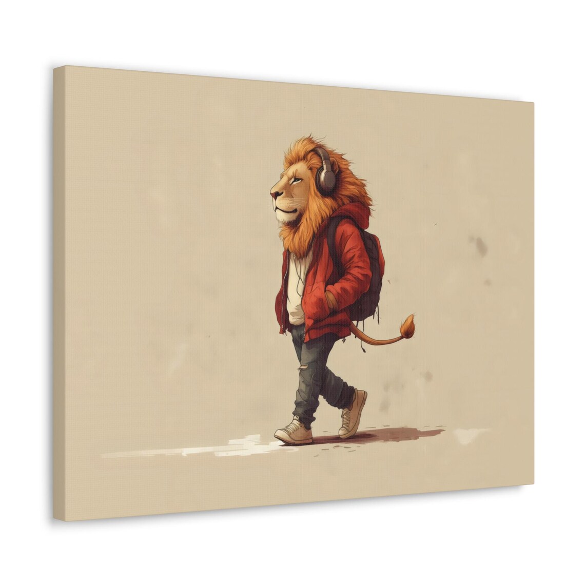 Hipster Lion in Red Hoodie Headphones Cool Streetwear Animal Poster - Image 3
