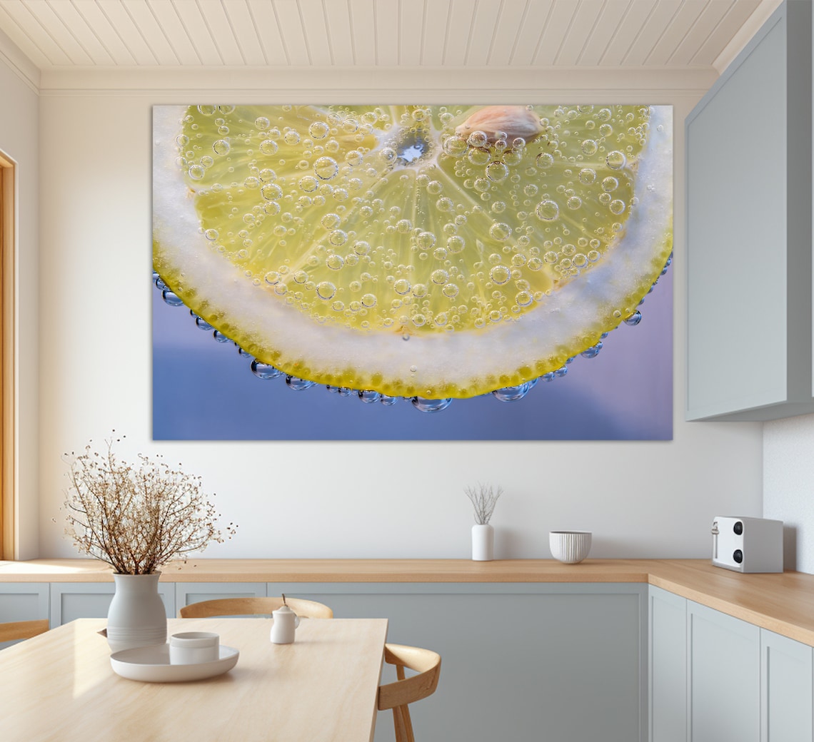 Fresh Lemon Slice Macro Bubbles Bright Yellow Citrus Photography Poster - Image 3